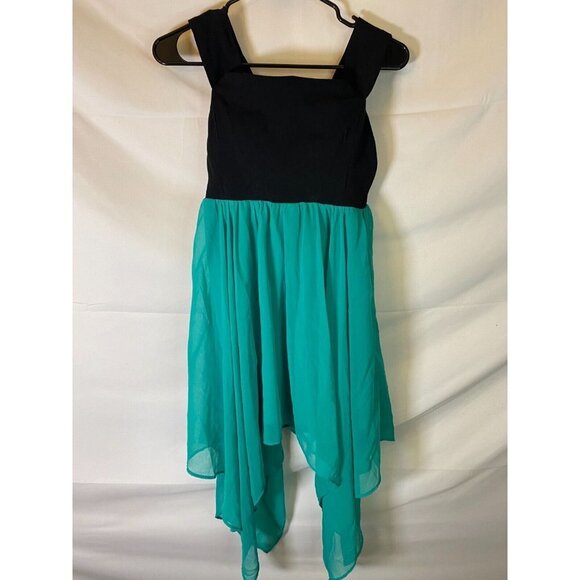 - B DARLIN WOMENS JUNIORS DRESS SIZE 9/10 BLACK TEAL OFF SHOULDER semi formal - Picture 1 of 2